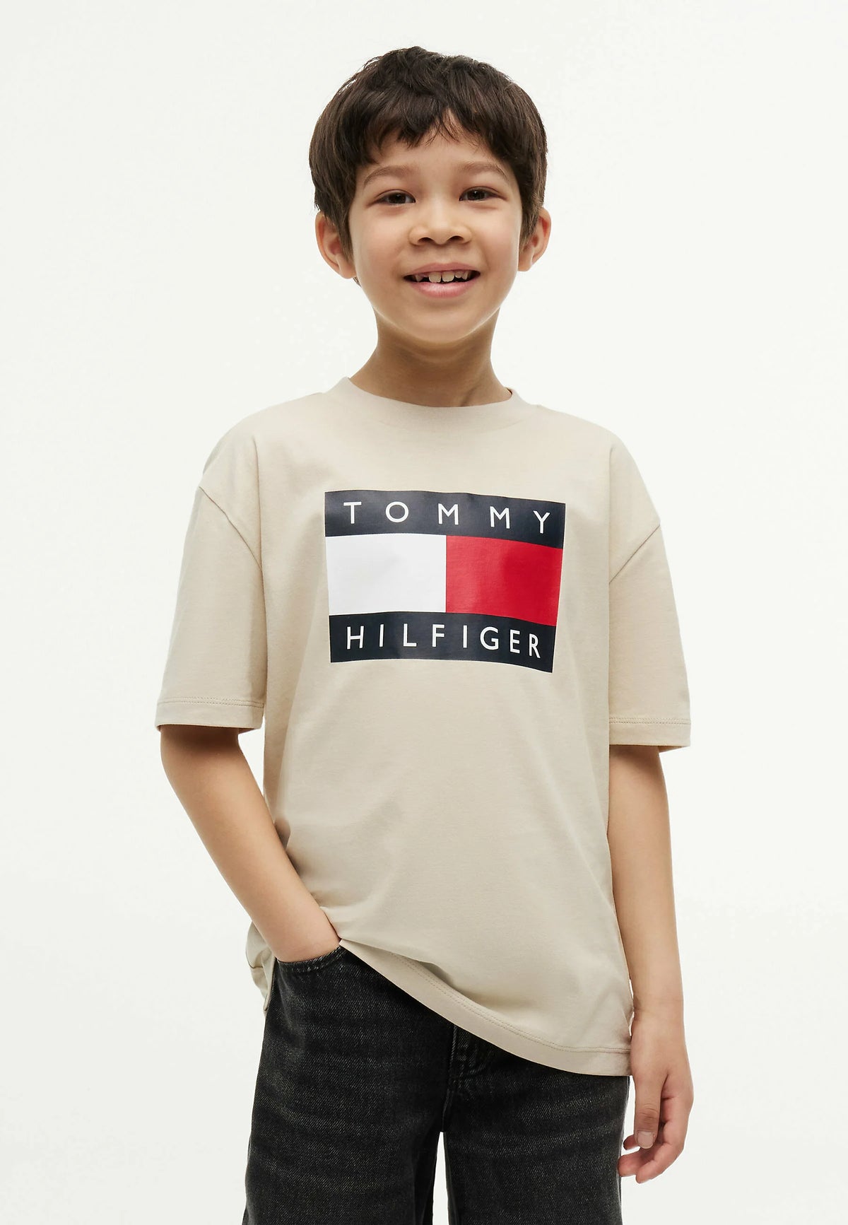TOMMY HILFIGER TSHIRT BEIGE LOGO BANDIERA MANICHE CORTE Bambini e ragazzi KB0KB10340ACI_