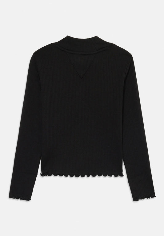 TOMMY HILFIGER MAGLIA NERA A COLLO ALTO CON ORLO ONDULATO Bambine e ragazze KG0KG08802BDS.NE_