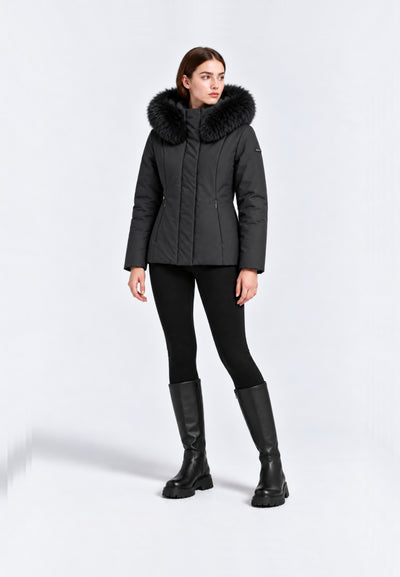 REFRIGIWEAR GIUBBOTTO NERO CORTO CON PELLICCIA E CAPPUCCIO Donna SHORT LADY TECH FUR JACKET.NE_