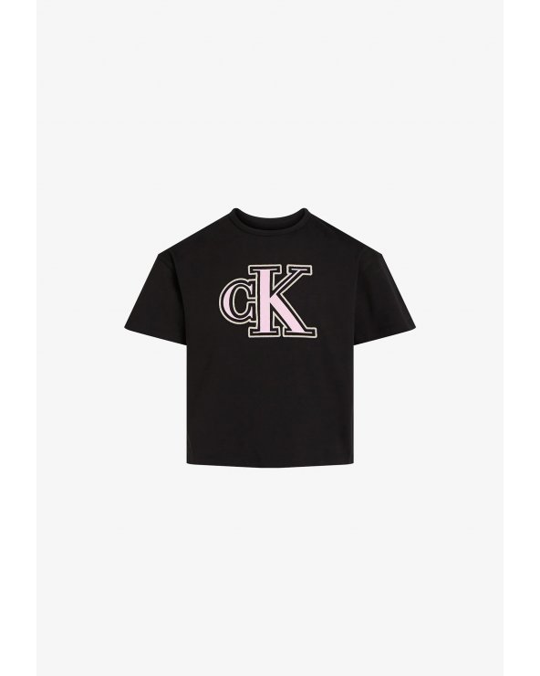 T-shirt Calvin Klein nera logo CK rosa bambina