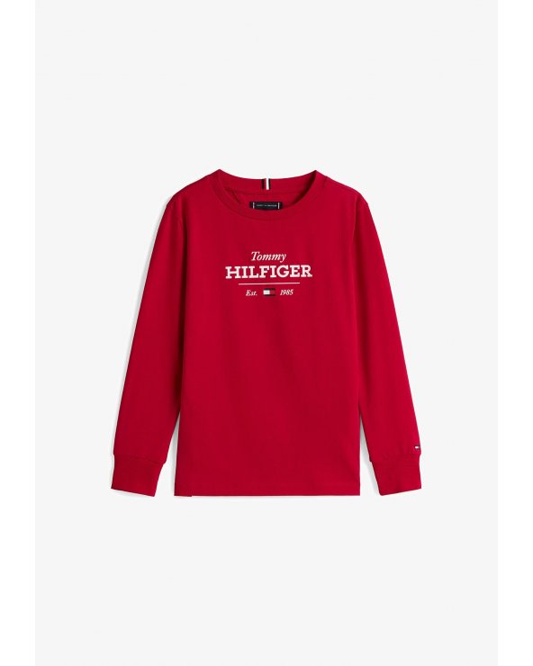TOMMY HILFIGER T-shirt Maniche Lunghe Rossa Bambini e Ragazzi