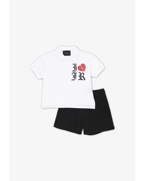 Completo polo bianco e shorts neri John Richmond bambina 2-16 anni