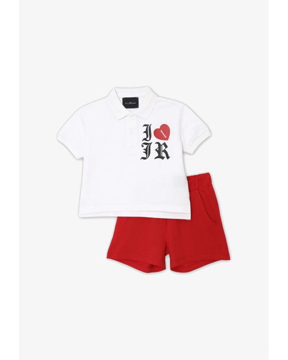 Completo polo bianca e shorts rossi John Richmond bambina 2-16 anni
