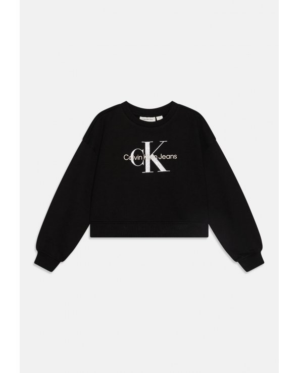 Felpa cropped Calvin Klein nera con logo glitterato