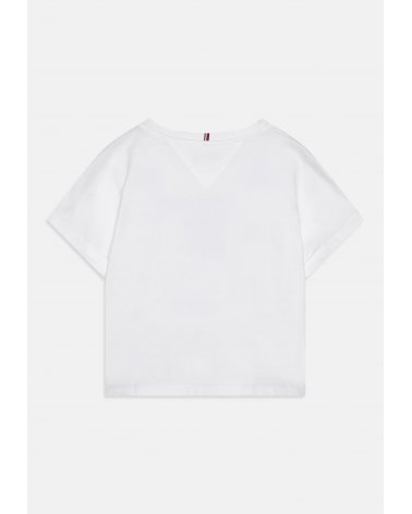 T-shirt bianca Tommy Hilfiger con stampa logo con paillettes per ragazze