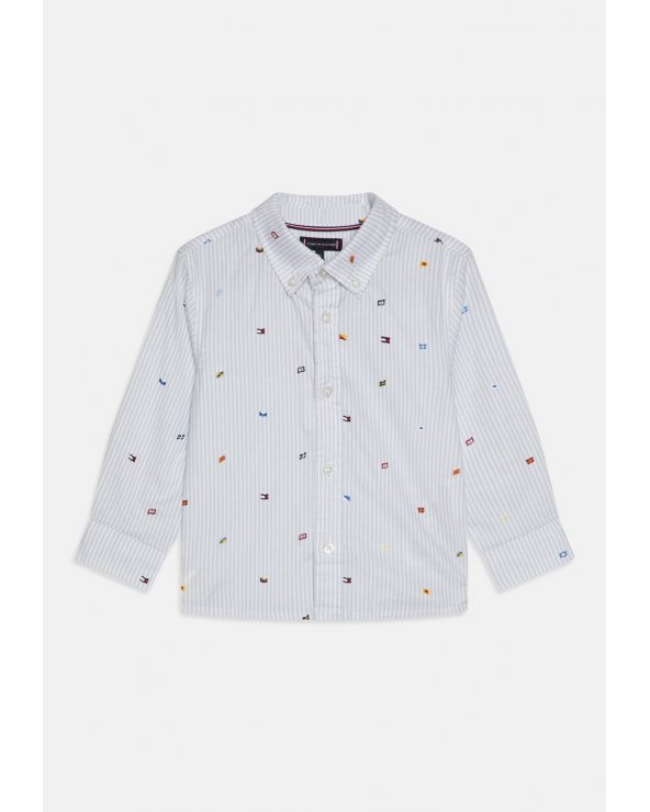 Camicia Tommy Hilfiger a righe celesti con fantasia per neonati