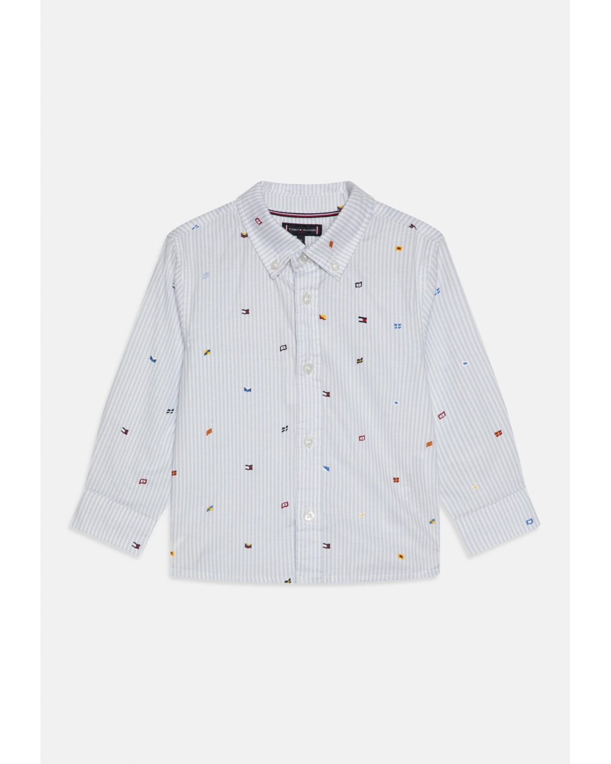 Camicia Tommy Hilfiger a righe celesti con fantasia per neonati