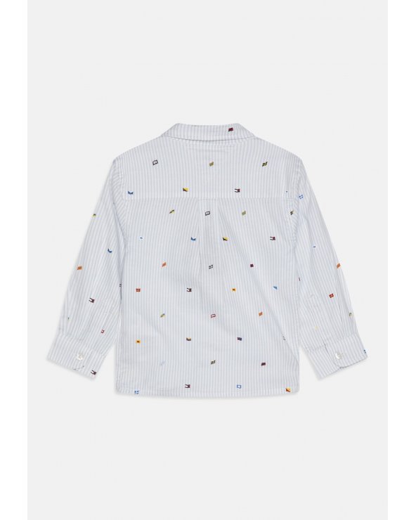 Camicia Tommy Hilfiger a righe celesti con fantasia per neonati
