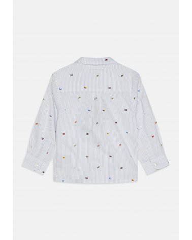 Camicia Tommy Hilfiger a righe celesti con fantasia per neonati
