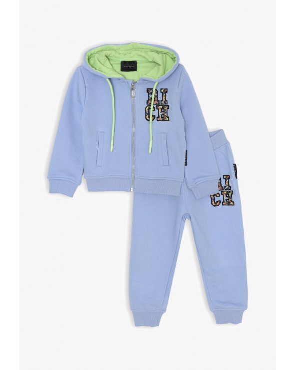 Tuta Richmond baby celeste con cappuccio e logo