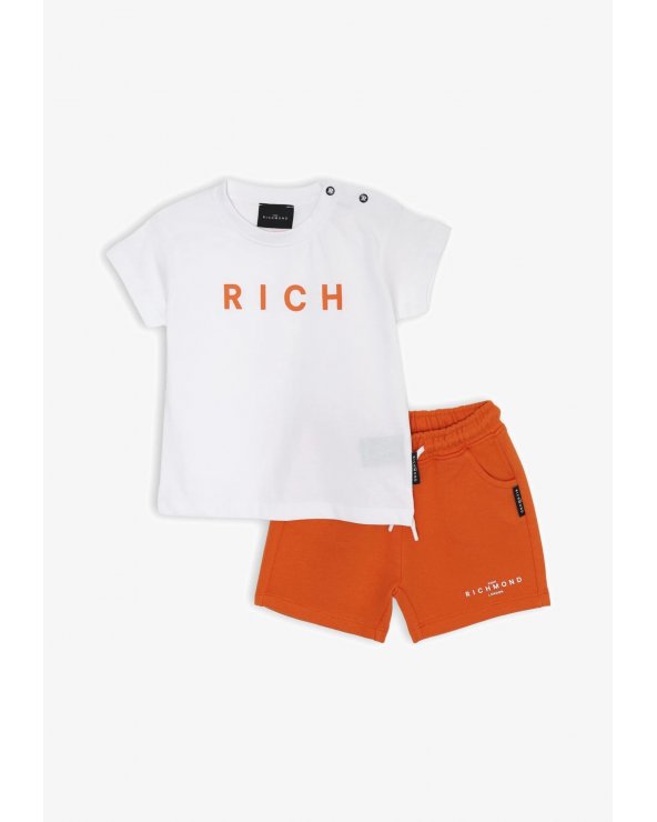 Completo Neonato John Richmond Cotone Bianco e Arancio