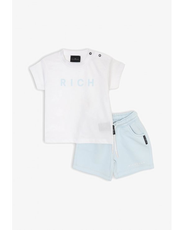 Completo Neonato John Richmond Cotone Bianco e Azzurro