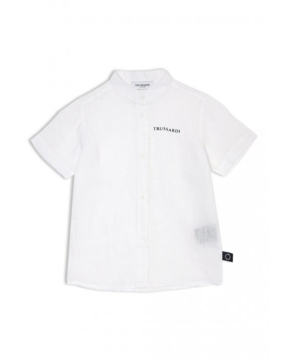 Completo in Lino Trussardi Junior Bianco e Blu Scuro - Camicia Coreana e Bermuda