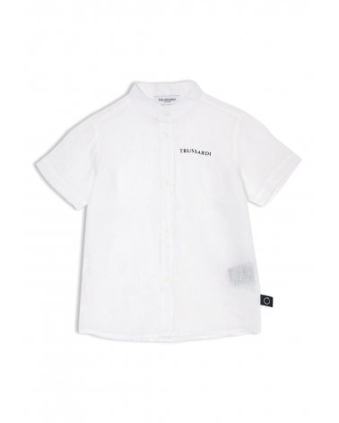 Completo in Lino Trussardi Junior Bianco e Blu Scuro - Camicia Coreana e Bermuda