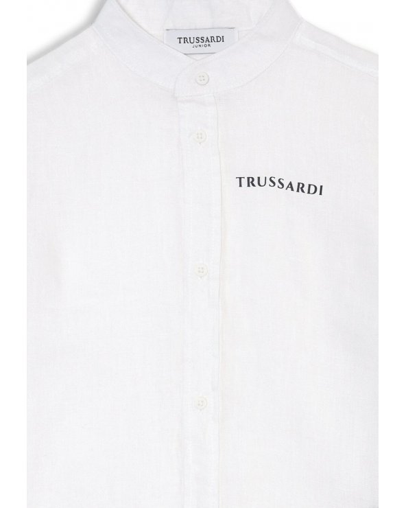 Completo in Lino Trussardi Junior Bianco e Blu Scuro - Camicia Coreana e Bermuda