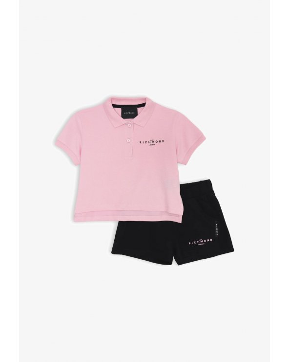 Set polo e pantaloncini John Richmond rosa e nero bambina - Primavera Estate 25