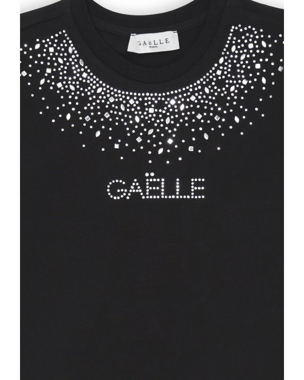T-shirt Gaelle Paris nera con strass, bambina e ragazza