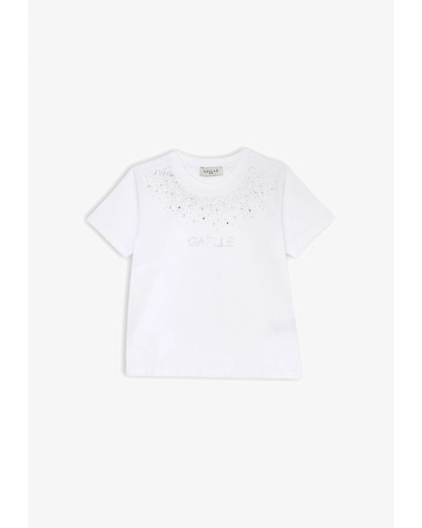 T-shirt Gaelle Paris bianca con strass, bambina e ragazza
