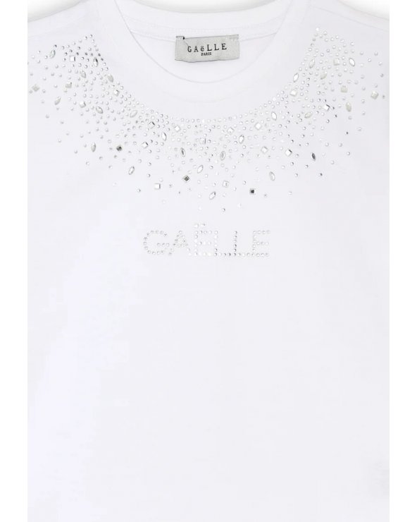T-shirt Gaelle Paris bianca con strass, bambina e ragazza