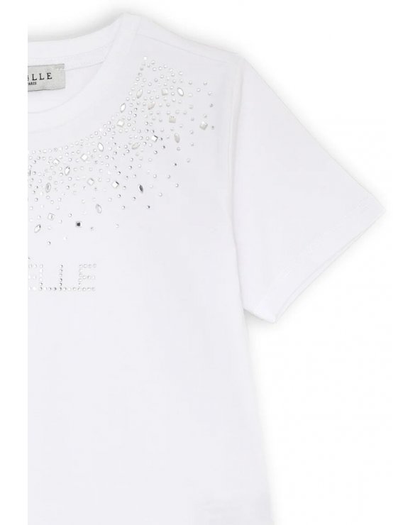 T-shirt Gaelle Paris bianca con strass, bambina e ragazza