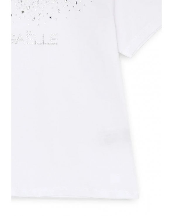 T-shirt Gaelle Paris bianca con strass, bambina e ragazza
