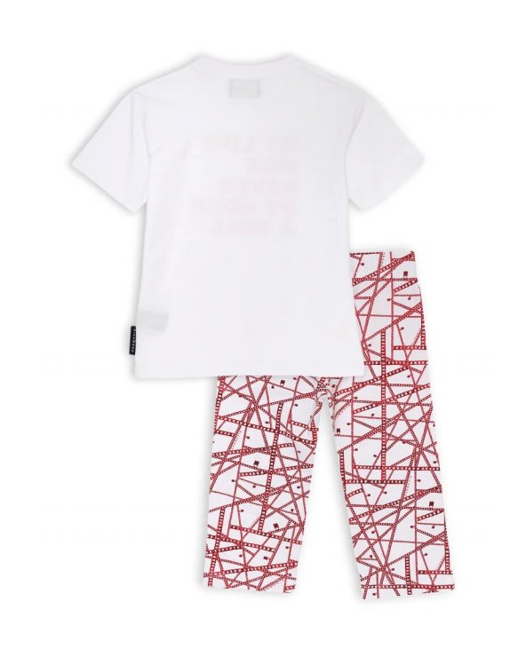 John Richmond completo bambina bianco rosso cotone con stampa
