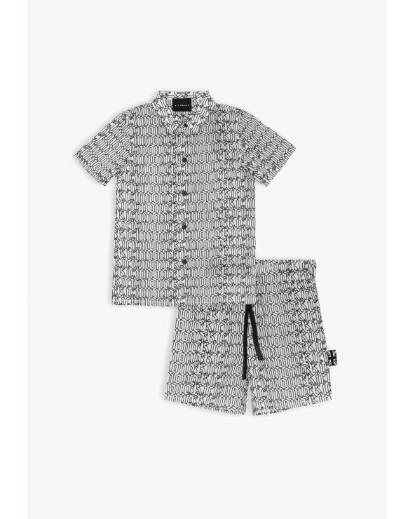 Completo camicia e bermuda bianco fantasia John Richmond neonato