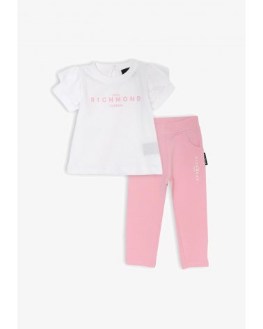 Completo neonata maglia e leggings dritti bianco rosa John Richmond