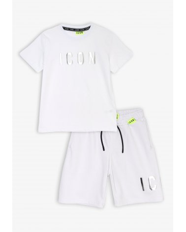 Set maglietta e bermuda ICON - Completo bambino bianco logo metallizzato