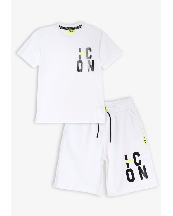 Set maglietta e bermuda bianco e nero ICON - Bambino e ragazzo
