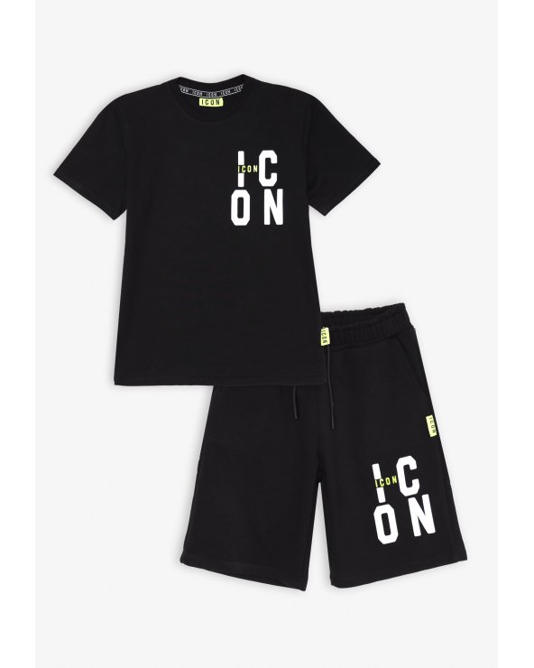 Set maglietta e bermuda nero e bianco ICON - Bambino e ragazzo