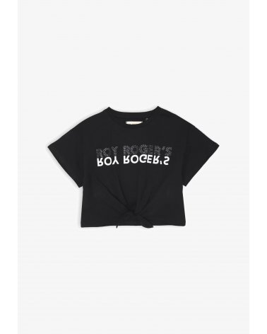 Roy Rogers - T-shirt nera bambina corta con nodo e logo strass - P/E 2025