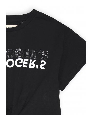 Roy Rogers - T-shirt nera bambina corta con nodo e logo strass - P/E 2025