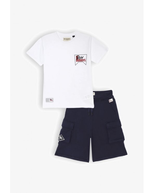 Roy Rogers - Completo bambino bianco e blu con bermuda cargo - PE 25