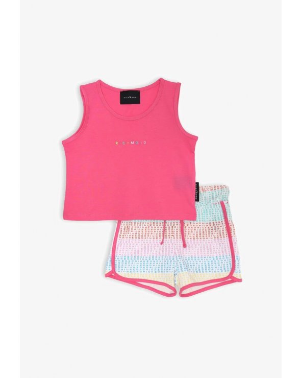 John Richmond completo bambina rosa e multicolor in cotone