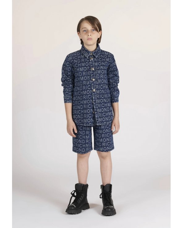 John Richmond - Bermuda bambino in denim logato blu - PE 25