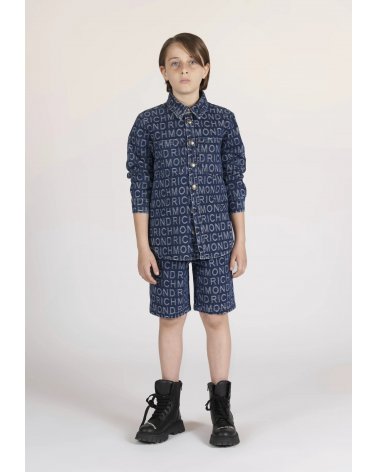 John Richmond - Bermuda bambino in denim logato blu - PE 25