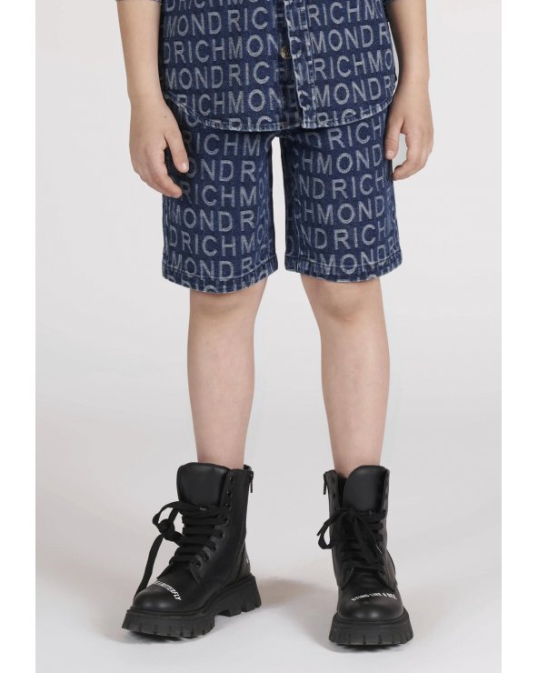 John Richmond - Bermuda bambino in denim logato blu - PE 25