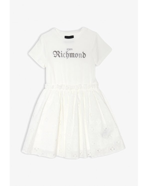Vestitino bambina bianco in cotone con ricami e sottoveste primavera estate 25
