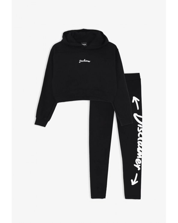 Completo bambina Disclaimer nero felpa crop e leggings primavera estate 25 <br />  <br />