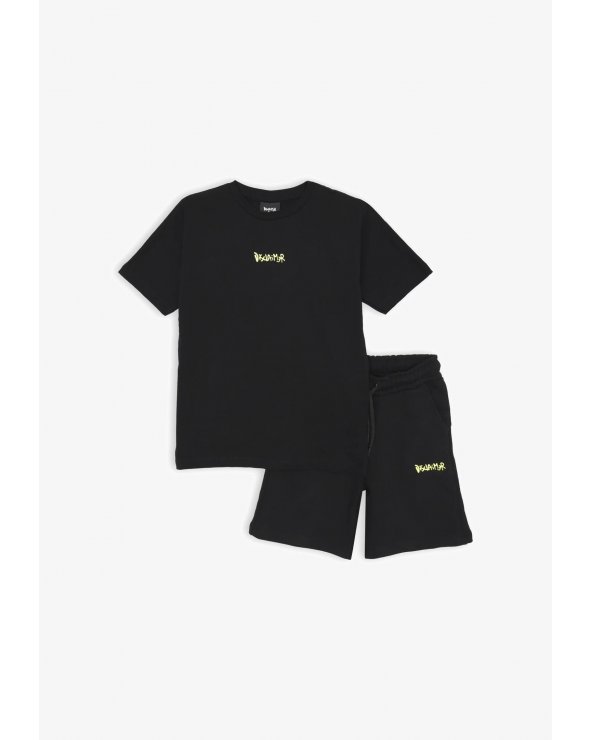 Completo bambino Disclaimer nero maglietta e bermuda primavera estate 25