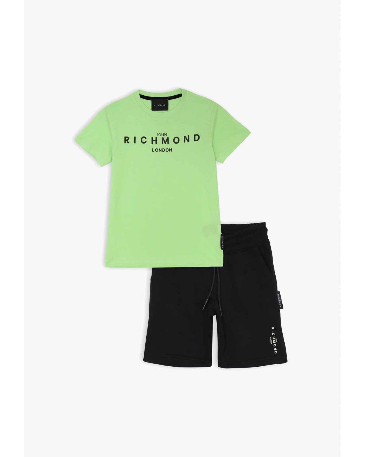 Completo bambino John Richmond verde lime e nero maglietta e bermuda primavera e