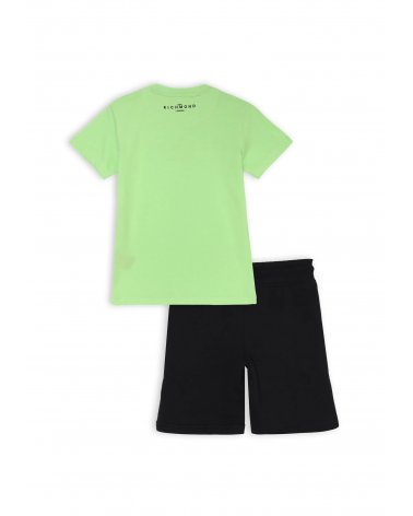Completo bambino John Richmond verde lime e nero maglietta e bermuda primavera e