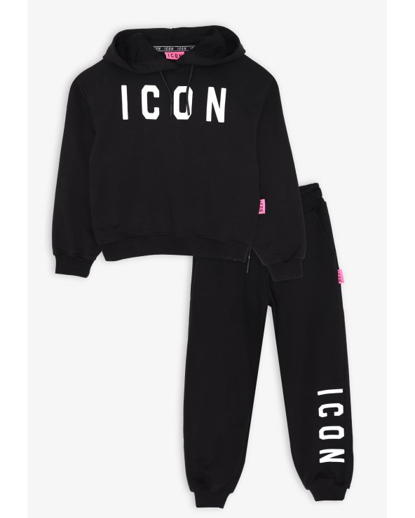 Set felpa cropped e pantalone nero ICON - Bambina e ragazza