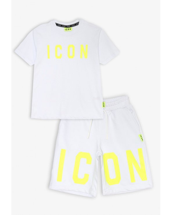 Set maglietta e bermuda bianco e verde neon ICON - Bambino e ragazzo