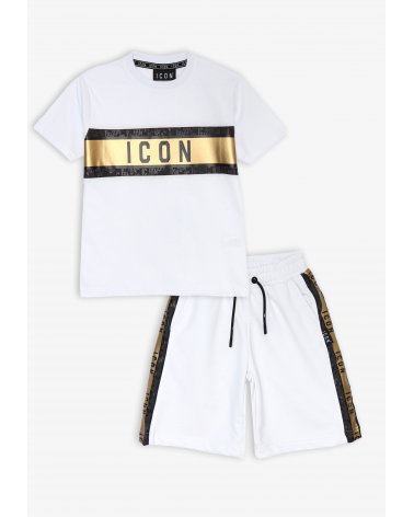 Set maglietta e bermuda bianco e oro ICON &#124; Bambino e ragazzo