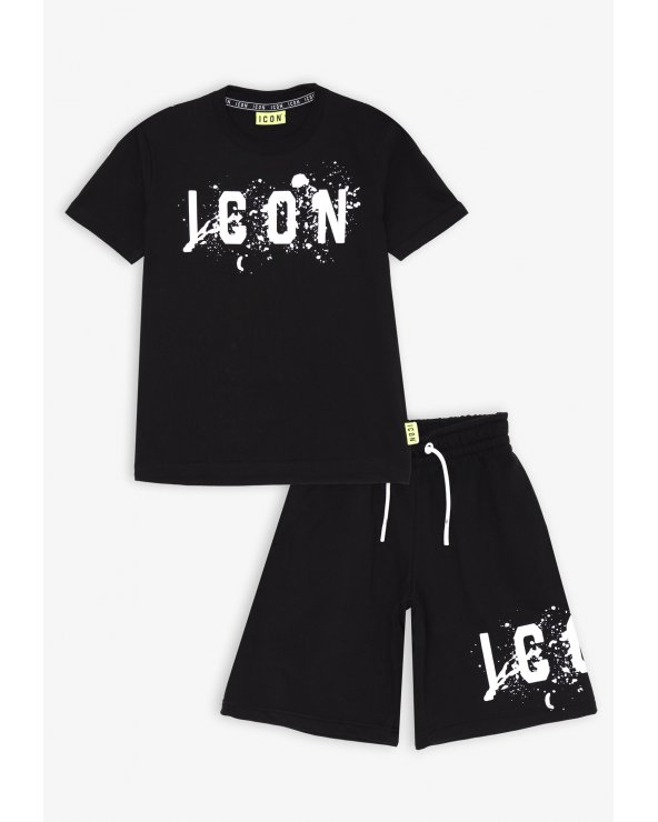 Set maglietta e bermuda nero con stampa bianca ICON - Bambino e ragazzo
