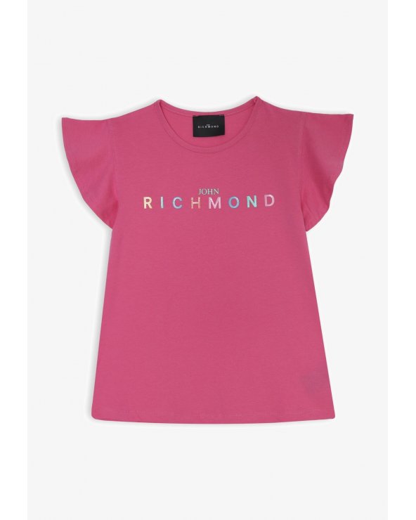T-shirt bambina con maniche a volant rosa PE 25