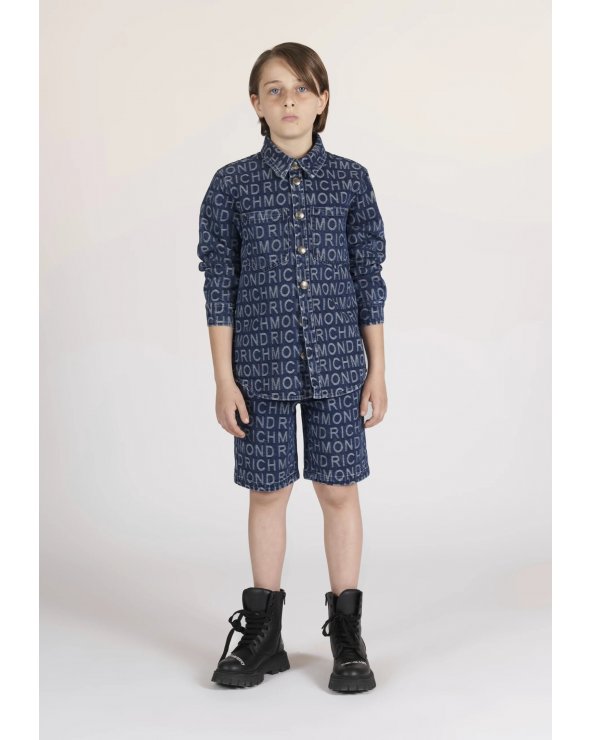 Richmond &#124; Camicia e Bermuda Jeans Logo All Over Bambino Blu