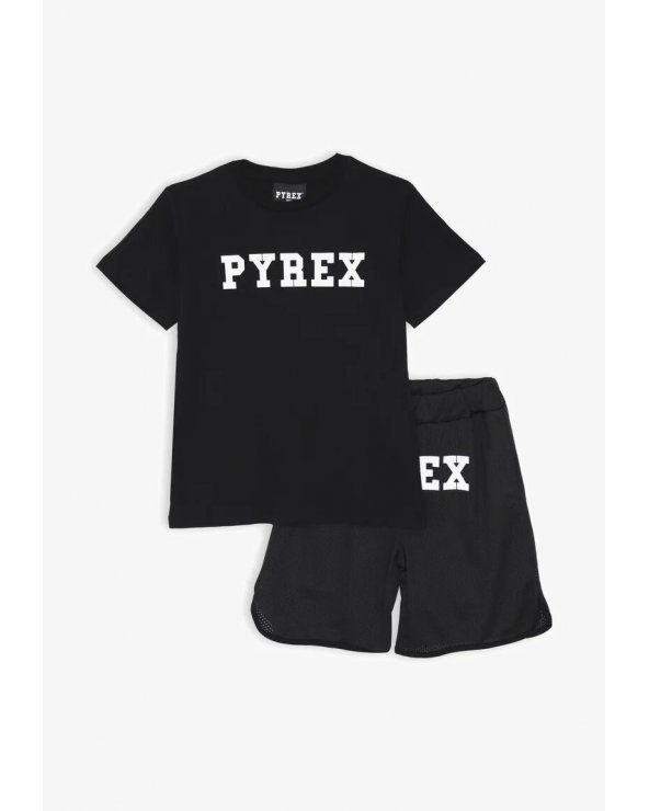 Pyrex Completo Nero Bambino e Ragazzo 8-16 Anni T-shirt e Bermuda in Rete